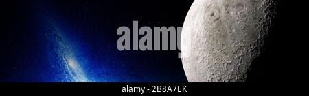Concetto di spazio esterno con terra, luna e stelle. Elementi di questa immagine forniti dalla NASA. Foto Stock