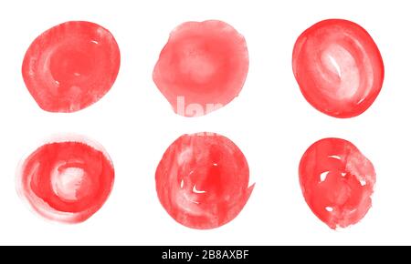 Bellissimo set rosso di cerchi isolati spazzole blot per la pittura Foto Stock