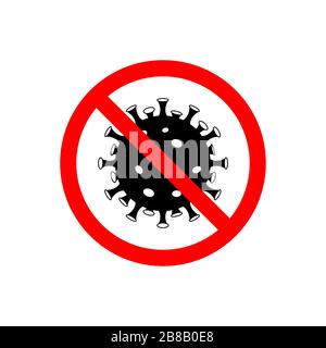 Icona di coronavirus con il segno di divieto rosso, 2019-nCoV romanzo Coronavirus isolato su sfondo bianco per il disegno grafico, logo, sito web, social media, mob Illustrazione Vettoriale