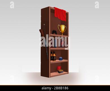 illustrazione di tradizionale legno libreria pittura marrone Foto Stock