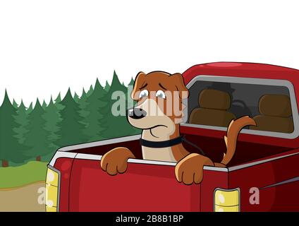 A Dogs Riding in Pickup Truck illustrazione Foto Stock