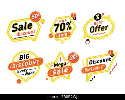 Set di palloncini vocali di varie forme con diverse offerte di sconto in negozio Illustrazione Vettoriale