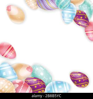 Set di uova di Pasqua decorate con vari ornamenti raffigurati su bianco Illustrazione Vettoriale