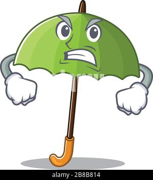 Disegno di carattere cartoon ombrello verde con faccia arrabbiata Illustrazione Vettoriale