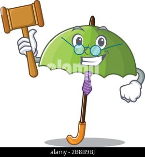 Carismatico Judge verde ombrello cartoon carattere design indossare occhiali cute Illustrazione Vettoriale