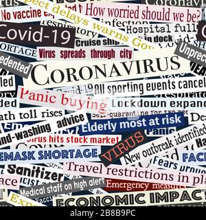 Titoli di notizie vettoriali modificabili senza cuciture sull'epidemia di coronavirus Illustrazione Vettoriale