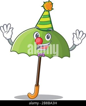 Carino e divertente Clown verde ombrello cartoon personaggio stile mascotte Illustrazione Vettoriale