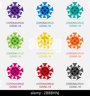 Set di coronavirus a colori diversi, covid-19, 2019-ncov in formato vettoriale. Illustrazione Vettoriale