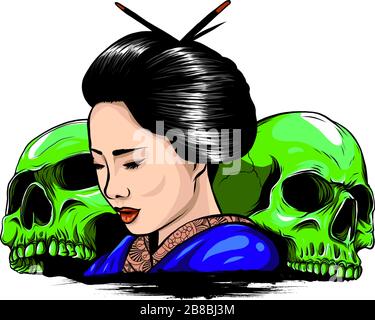 Geisha. Bella ragazza giapponese. Disegno vettoriale illustrazione Illustrazione Vettoriale