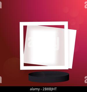 Palco dorato metallizzato con forme geometriche galleggianti e luce al neon brillante, piattaforma rotonda, sfondo minimale realistico, cornice di lusso 3d per i professionisti Illustrazione Vettoriale