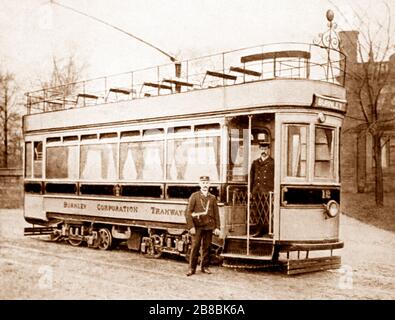 Tram a ponte singolo, Burnley, primi del 1900 Foto Stock