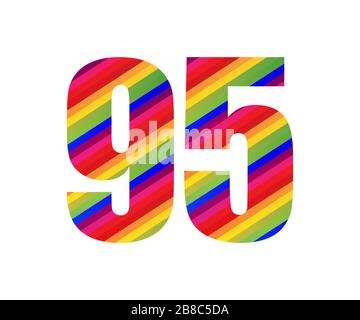 95 numero carattere numerico stile arcobaleno. Colorful novanta cinque numeri Vector Illustrazione disegno isolato su sfondo bianco. Foto Stock