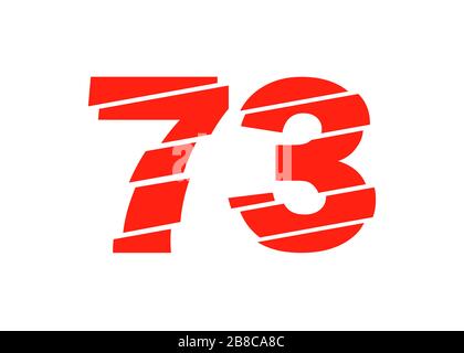Illustrazione vettoriale di Modern Red 73 Number Design. Stile flat line alla moda di numerale vettoriale. Modello di illustrazione di elementi vettoriali per Web Design o Greeti Foto Stock