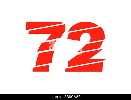 Illustrazione vettoriale di Modern Red 72 Number Design. Stile flat line alla moda di numerale vettoriale. Modello di illustrazione di elementi vettoriali per Web Design o Greeti Foto Stock