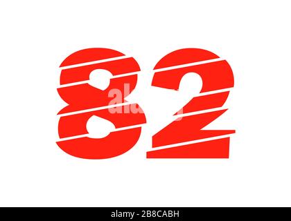 Illustrazione vettoriale di Modern Red 82 Number Design. Stile flat line alla moda di numerale vettoriale. Modello di illustrazione di elementi vettoriali per Web Design o Greeti Foto Stock