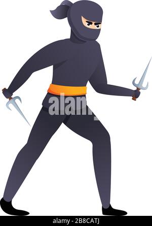 Ninja asiatica con l'icona dell'arma sai. Cartoon di ninja asiatico con icona vettore arma sai per web design isolato su sfondo bianco Illustrazione Vettoriale