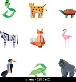 set di icone geometriche animali selvatici disegno di illustrazione vettoriale Illustrazione Vettoriale