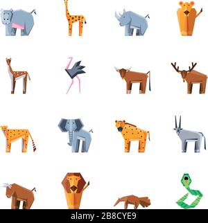 set di icone geometriche animali selvatici disegno di illustrazione vettoriale Illustrazione Vettoriale