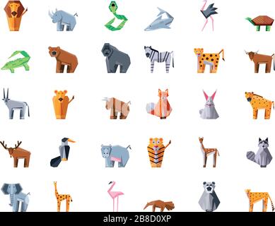 set di icone geometriche animali selvatici disegno di illustrazione vettoriale Illustrazione Vettoriale
