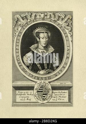 Lady Jane Grey, Regina inglese del XVI secolo - scansione dell'incisione originale Robert White
