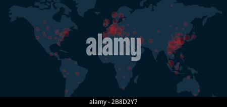mappa mondiale del virus corona covid-19 diffusione epidemica epidemia pandemica in molti paesi Illustrazione Vettoriale