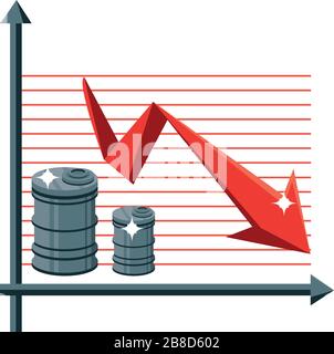 diminuzione del prezzo del petrolio greggio, calo dei prezzi del petrolio disegno vettoriale illustrazione Illustrazione Vettoriale