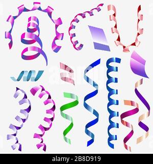 Serpentina multicolore con trama lineare sulla superficie. Pezzi di serpantino vettoriale isolati su sfondo bianco. Illustrazione Vettoriale