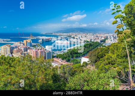 Málaga visto da Mirador de Gibralfaro, Andalusia, Spagna, Europa Foto Stock