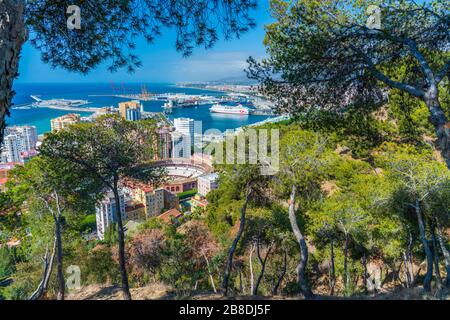 Málaga visto da Mirador de Gibralfaro, Andalusia, Spagna, Europa Foto Stock