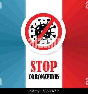 Corona Virus in Francia. 2019-nCoV. Coronavirus diffusione globale e concetto di icona di arresto del virus Corona. Influenza e malattie polmonari diffusione del mondo Illustrazione Vettoriale