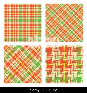 Set di 2 motivi senza giunture. Scozzese tartan plaid. Tavolozza dei colori primaverili. Campioni di pattern inclusi nel vettore. Ottimo per arredamento, tessuti, avvolgimento. Illustrazione Vettoriale