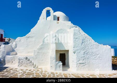 Chiesa di Panagia Paraportiani nell'isola di Mykonos, Grecia. Foto Stock