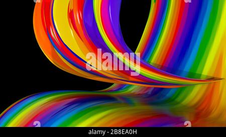 Colorate astrazione lineare nello spazio, sfondo luminoso con linee semicircolari, 3d rendering sullo sfondo Foto Stock