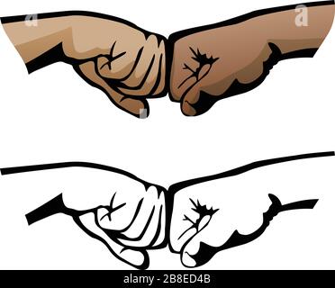 Fist Bump sano mani diverse distanza sociale saluto simbolo isolato Vector Illustrazione Illustrazione Vettoriale