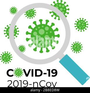 Immagine di magnifier e coronavirus covid-19 batterie, germi isolati su sfondo bianco. Illustrazione vettoriale ART. Illustrazione Vettoriale