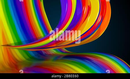 Colorate astrazione lineare nello spazio, sfondo luminoso con linee semicircolari, 3d rendering sullo sfondo Foto Stock