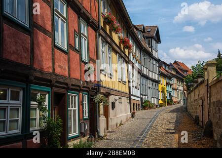 La città vecchia di Quedlinburg, nei monti Harz Foto Stock