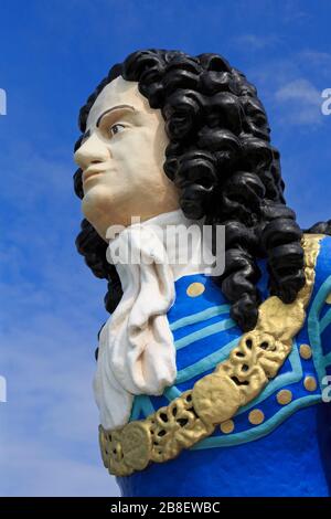 HMS Marlborough Figurehead, Gunwharf Quays, Portsmouth, Hampshire, Inghilterra, Regno Unito Foto Stock