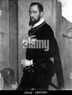 Giovanni Battista Moroni - Ritratto di un Signore con un cane Foto Stock