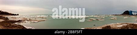 Panorama della spiaggia di goderich ontario durante la stagione invernale Foto Stock