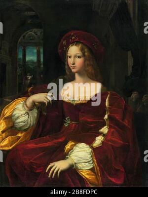 Giulio Romano (scuola di Raffaello) - Ritratto di Doña Isabel de Requesens - Louvre 612 Joconde 000PE026978. Foto Stock