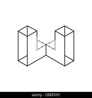 lettera w 3d line art vettore geometrico logo Illustrazione Vettoriale