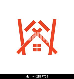 lettera w legno casa design logo vettore Illustrazione Vettoriale