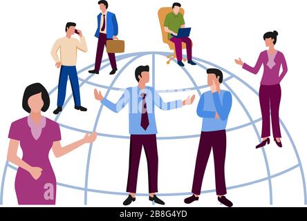 Illustrazione delle persone relativa all'attività dell'ufficio o del team di lavoro. Uomini e donne che lavorano per le imprese Illustrazione Vettoriale