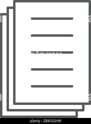 Documento pila documenti icona della linea di contorno, segno del vettore, stile lineare pittogramma isolato su bianco Illustrazione Vettoriale