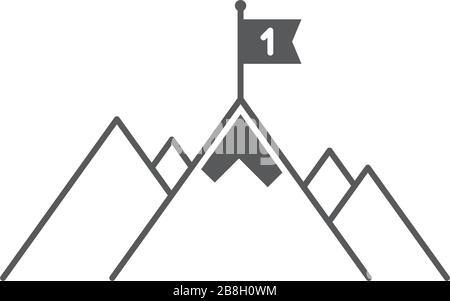 Bandiera sulla cima della montagna icona vettore isolato su sfondo bianco Illustrazione Vettoriale