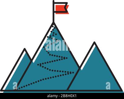 Bandiera sulla cima della montagna icona vettore isolato su sfondo bianco Illustrazione Vettoriale