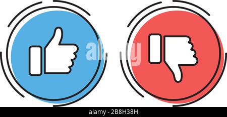 Icona del vettore pollice su e pollice giù, isolata su sfondo bianco Illustrazione Vettoriale