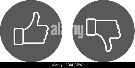 Icona del vettore pollice su e pollice giù, isolata su sfondo bianco Illustrazione Vettoriale