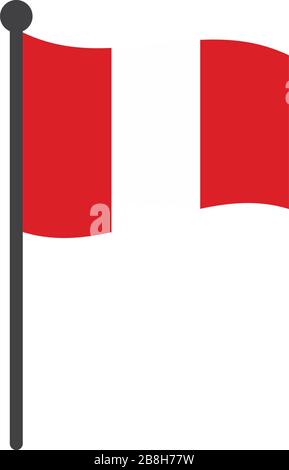 immagine vettoriale wavy peru flag con flagpole isolato su bianco Illustrazione Vettoriale